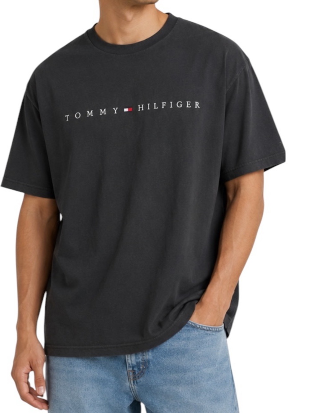 Tommy Hilfiger XL Vintage Gray Logo Crewneck Tee with Signature Flag